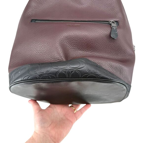 Coach West Slim Backpack Pebble Signature Leather Oxblood Laptop Bag F79961 EUC - Picture 10 of 11